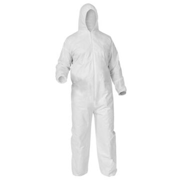 Hooded Disposable Coverall, L, White, Microporous Film