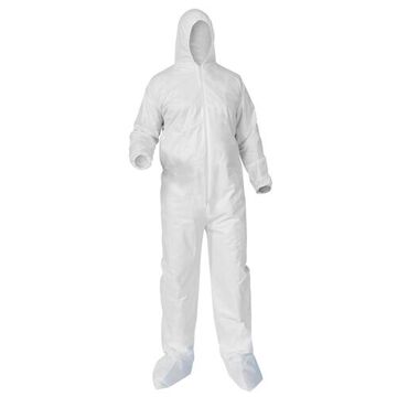Hooded Disposable Coverall, M, White, Microporous Film