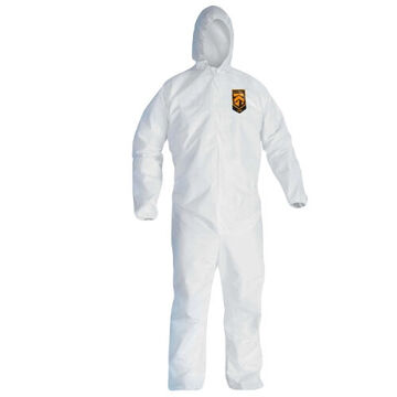 Hooded Disposable Coverall, 2XL, White, Microporous Film Laminate, 28 in Chest, 39-1/2 in Inseam lg