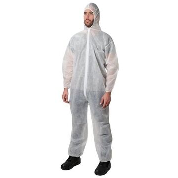 Hooded Disposable Coverall, XL, White
