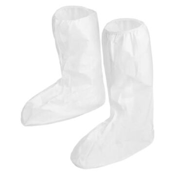 Serged Seam Standard Disposable Shoe and Boot Cover, 2XL, 17 in ht, White, Elastic Ankle
