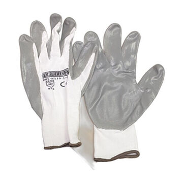 Disposable Gloves, L, Nitrile Palm, Gray, Nylon