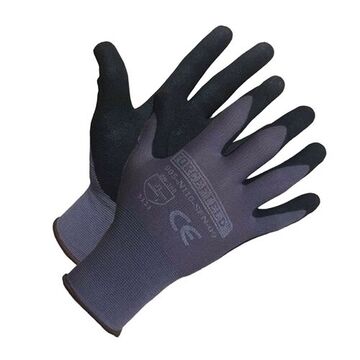 Disposable Gloves, L, Nitrile Palm, Black, Nylon