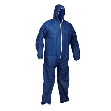Disposable Coverall, M, Navy Blue, Polypropylene, 38 to 40 in Chest