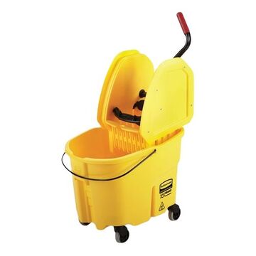 Down Press Bucket, 35 qt, 22.07 in lg, Steel Handle, Plastic, Yellow