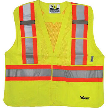 Safety Vest Tear-away D-ring Access, High Visibility Lime-yellow, Polyester, Class 2