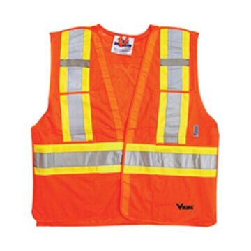 Safety Vest Tear-away D-ring Access, High Visibility Orange, Polyester, Class 2