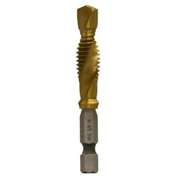 Split-Point Tip Drill/Tap Bit, 3/8 in, 16 in oal, 7, High Speed Steel, Titanium Nitride