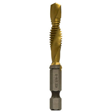 Split-Point Tip Drill/Tap Bit, 5/16 in, 18 in oal, 7, High Speed Steel, Titanium Nitride