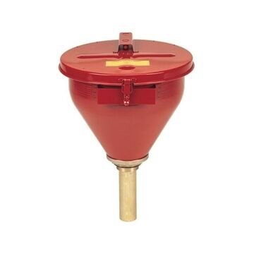 Self Closing Cover Drum Funnel, 10-3/4 in, 3/4 in, Steel, Epoxy Powder Coated, Red