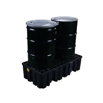 Drum Spill Pallet, 2 Drums, 66 gal, 26.25 in ht, Black