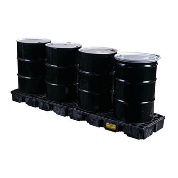 Inline Drum Spill Pallet, 4 Drums, 60.5 gal, 6.75 in ht, Black