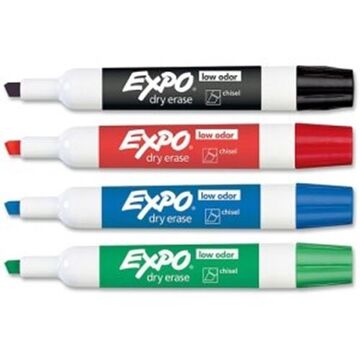 Low-Odor, Assorted Dry Erase Marker, Green, Red, Blue, Black, Chisel