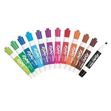Low-Odor, Assorted Dry Erase Marker, Red, Brown, Orange, Yellow, Green, Blue, Pink, Black, Chisel