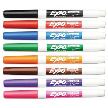Low-Odor, Assorted Dry Erase Marker, Black, Red, Blue, Green, Orange, Brown, Purple, Pink, Fine