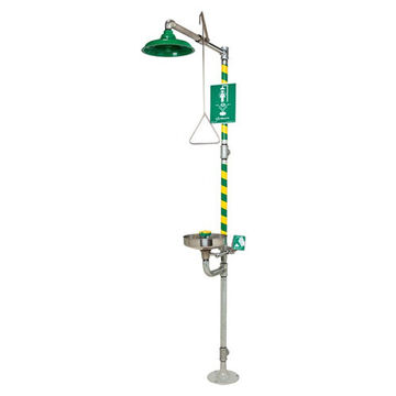 General Purpose Emergency Shower and Eyewash Station, Green/Yellow, 94 in ht, 25 in dp