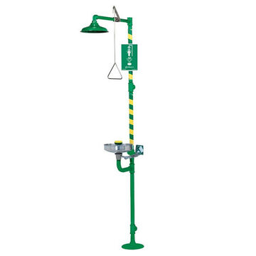 General Purpose Emergency Shower and Eyewash Station, Green, 93 in ht, 15 in wd, 25 in dp