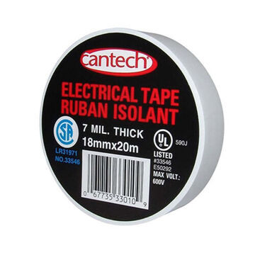 Electrical Tape, 20 m lg, 18 mm wd, 7 mil thk, Black