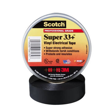 Electrical Tape, 36 yd lg, 2 in wd, 8.5 mil thk, Black