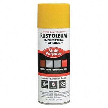 Multi-Purpose Enamel Spray Paint, 12 oz Container, Liquid, OSHA Safety Yellow, 15 ft2