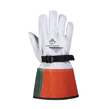 Electrical Gloves Class 2 Voltage Insulating, Goat Leather Palm, White, Keystone Thumb