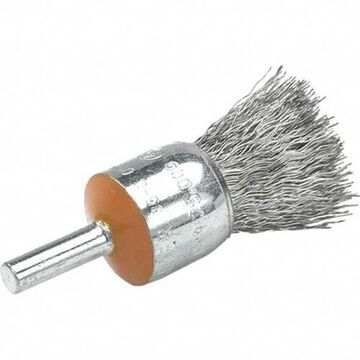 Brosse à bout droit, diamètre de brosse de 3/4 pouce, tige de 1/4 pouce, montée, fil d'acier