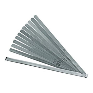 Long Blade Feeler Gauge Set, 1/2 x 12 in Blade, 12 Pieces, Steel Holder