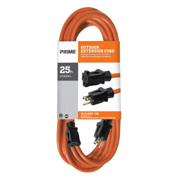 Outdoor Extension Cord, 125 V, 13 A, 1625 W, 16/3 SJTW Cord, 25 ft Cord lg, 3 Conductors