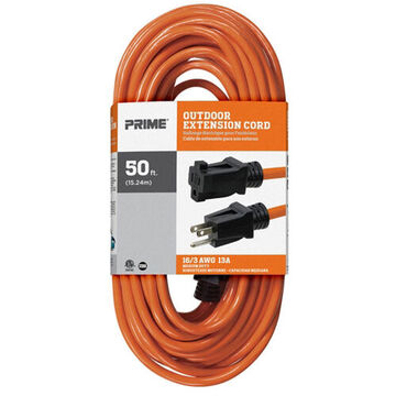 Outdoor Extension Cord, 125 V, 13 A, 1625 W, 16/3 SJTW Cord, 50 ft Cord lg, 3 Conductors