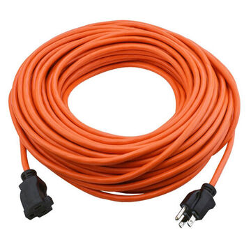 Outdoor Extension Cord, 125 V, 10 A, 1250 W, 16/3 SJTW Cord, 100 ft Cord lg, 3 Conductors