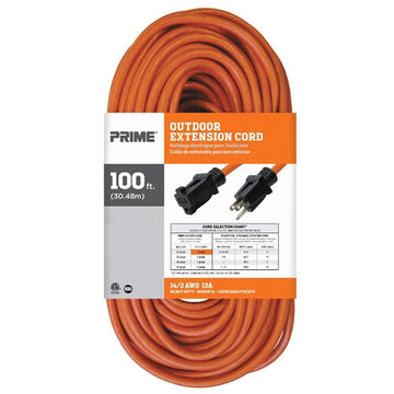 Outdoor Extension Cord, 125 V, 13 A, 1625 W, 14/3 SJTW Cord, 100ft Cord lg