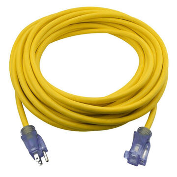 Outdoor Extension Cord, 125 V, 10 A, 1250 W, 12/3 SJTW Cord, 50 ft Cord lg, 3 Conductors