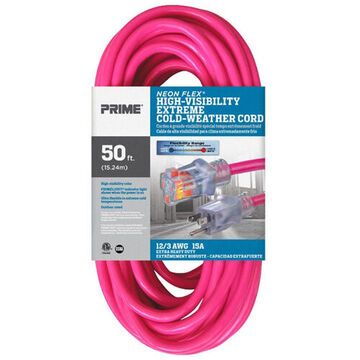 High Visibility Outdoor Extension Cord, 125 V, 15 A, 1875 W, 12/3 SJTW Cord, 50 ft Cord lg, 3 Conductors