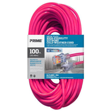 High Visibility Outdoor Extension Cord, 125 V, 15 A, 1875 W, 12/3 SJTW Cord, 100 ft Cord lg, 3 Conductors