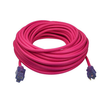 High Visibility Outdoor Extension Cord, 125 V, 15 A, 1875 W, 12/3 SJTW Cord, 100 ft Cord lg, 3 Conductors