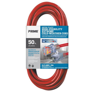 High Visibility Outdoor Extension Cord, 125 V, 15 A, 1875 W, 12/3 SJTW Cord, 50 ft Cord lg, 3 Conductors