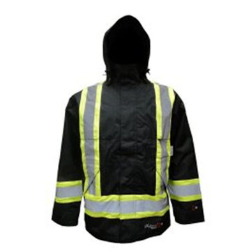 Insulated Flame Resistant Jacket, 32-1/2 in lg, Polyester, Polyurethane, Black