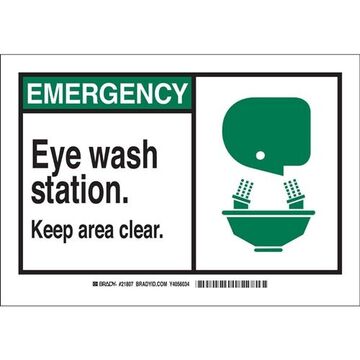 Eye Wash Station First Aid Sign, 7 in ht, 10 in wd, Black, Green, White, Polystyrene, Corner Holes