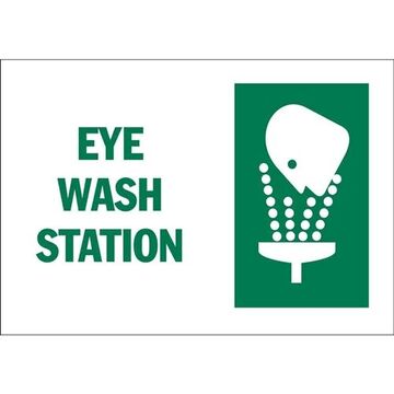 Eye Wash Station First Aid Sign, 10 in ht, 14 in wd, Green on White, Polystyrene, Corner Holes