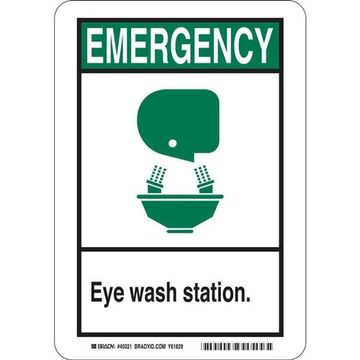 Eye Wash Station First Aid Sign, 10 in ht, 7 in wd, Black, Green, White, Polyester With Polyester Overlaminate