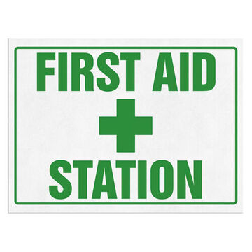 high impact styrene First Aid Sign, 14 in ht, 10 in wd, White, Wall