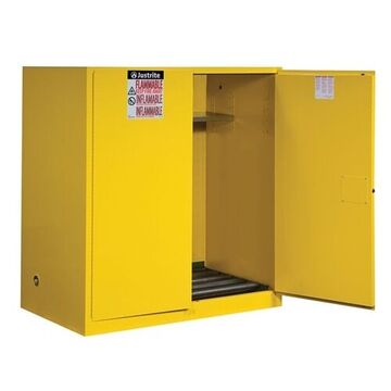 Flammable Cabinet With Drum Rollers Flammable Cabinet Vertical, 110 gal, 65 in ht, 59 in wd, 34 in dp, 18 ga Steel