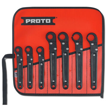 Ratcheting Flare Nut Wrench Set, 7 Pieces, Alloy Steel, Black Oxide