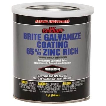 Galvanize Coating, Aerosol Can, 1 quart Container, Metallic gray