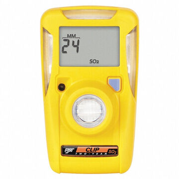 Single Gas Detector, Sulfur Dioxide (SO2), 0 to 100 ppm, Audible, Visual and Vibrating, Lithium lon, Plastic