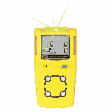 Multi Gas Detector, CO, H2S, LEL, O2, CO 0 to 500 ppm, H2S 0 to 100 ppm, LEL 0 to 100% 0 to 5.0% v/v, O2 0 to 30.0%, Audible, Visual and Vibrating, Rechargeable Lithium lon