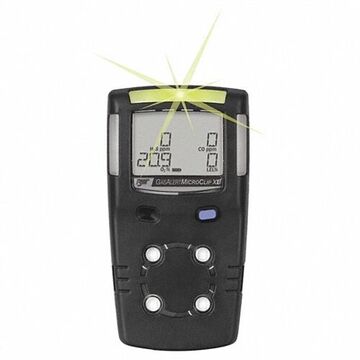 Multi Gas Detector, CO, H2S, LEL, O2, 0 to 5.0% v/v, CO 0 to 500 ppm, H2S 0 to 100 ppm, LEL 0 to 100%, O2 0 to 30.0%, Audible, Visual and Vibrating, Lithium Polymer