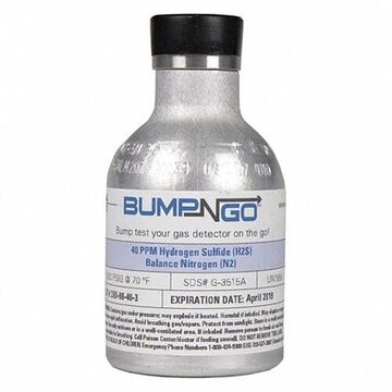 Bump-n-go Calibration Gas Cylinder, 5.8 L, 1-7/8 in Dia, 3-27/32 in hg Cylinder, 1200 psi