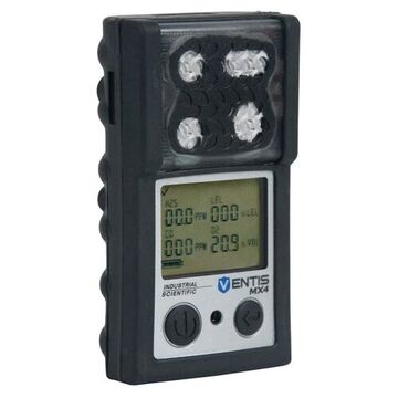Multi Gas Detector, Oxygen, Carbon Monoxide, Hydrogen Sulfide, Combustible Gases, 0 to 30% O2, 0 to 1000 ppm CO, 0 to 500 ppm H2S, 0 to 100% LEL, 0 to 5% CH4, Audible, Visual and Vibrating, Lithium lon, Polycarbonate with Protective Rubber Overmold