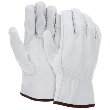 Driver Gloves General Purpose Gloves, XL, Leather Palm, White, Elastic